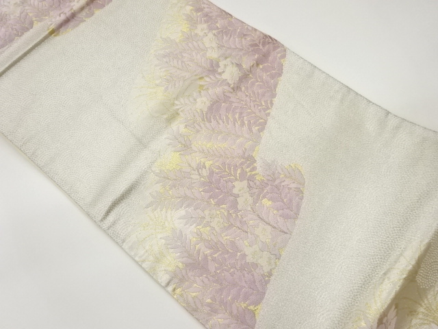 曲線に桔梗・青海波模様織出し袋帯